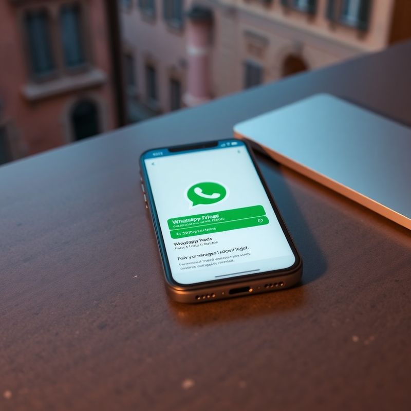 Teléfono móvil con conversación de WhatsApp business sobre escritorio
