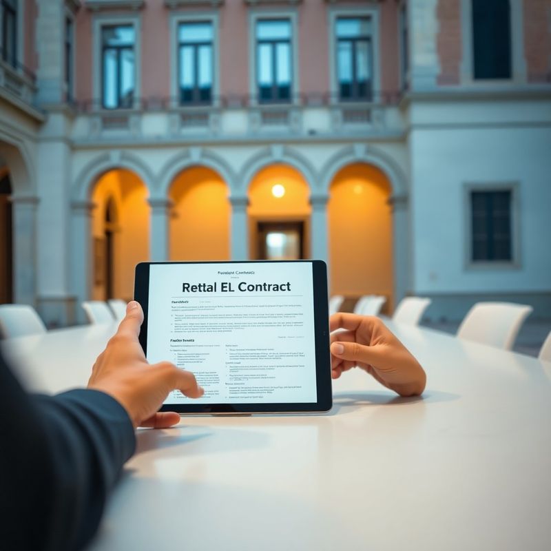 Persona revisando un contrato digital de alquiler en una tablet