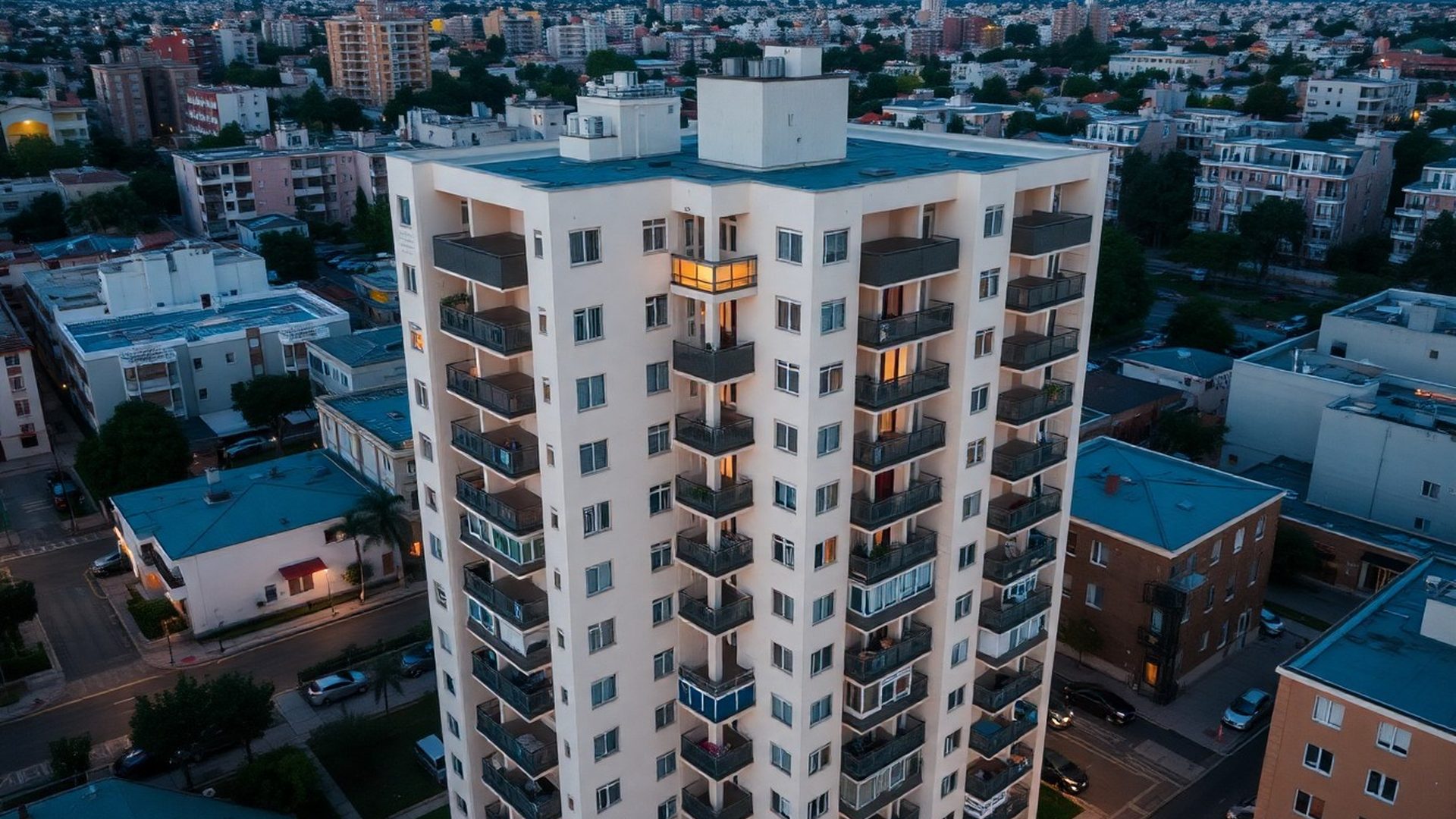 Edificio residencial moderno en Tucumán al atardecer